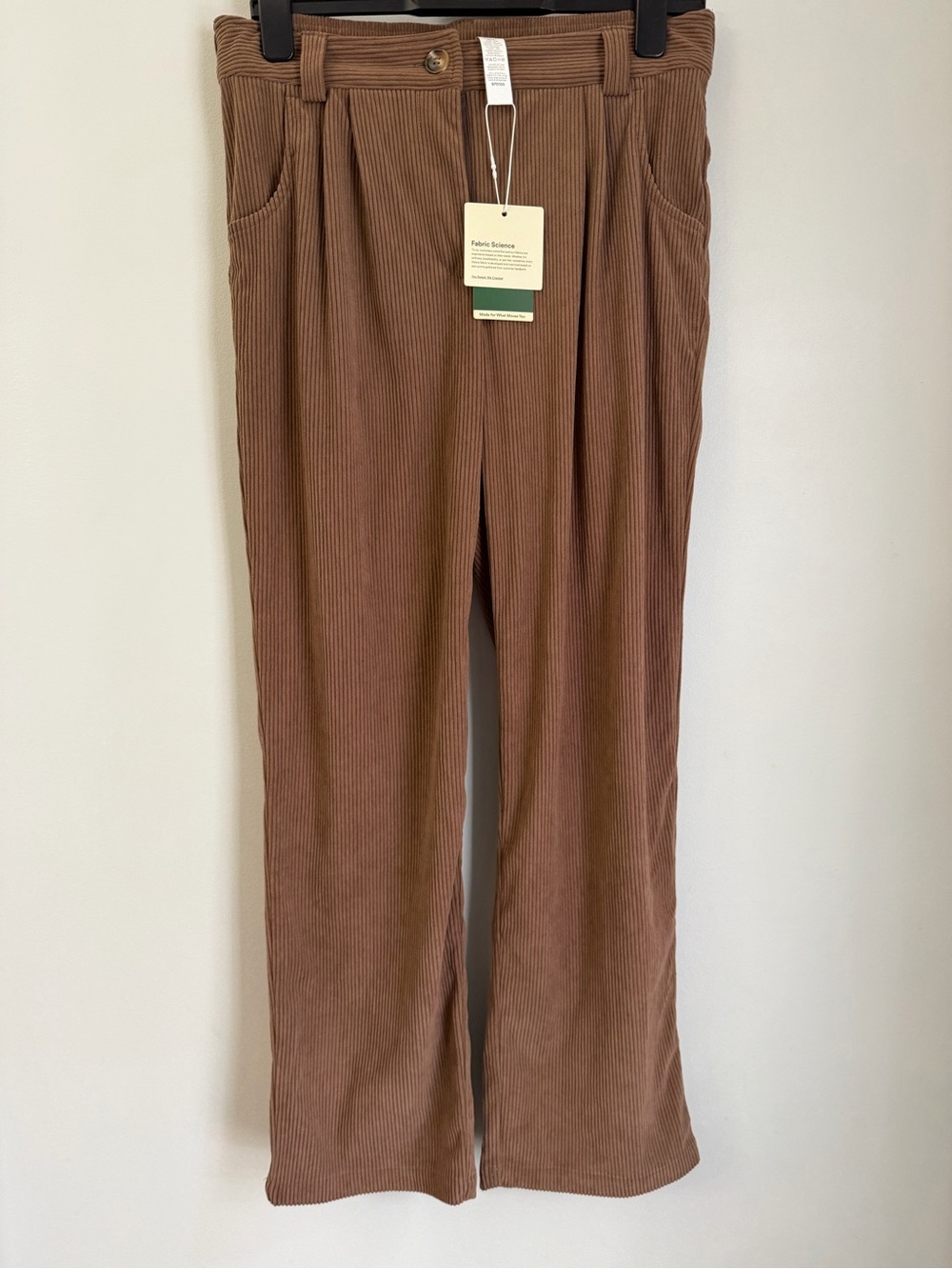 Halara Women Brown AuraCord Cloud Pants med. Tall Corduroy Wide Leg Pleated NWT